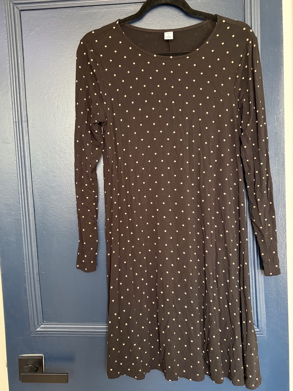 Old Navy Black Long-Sleeve Fall Swing Dress with White Polka Dots